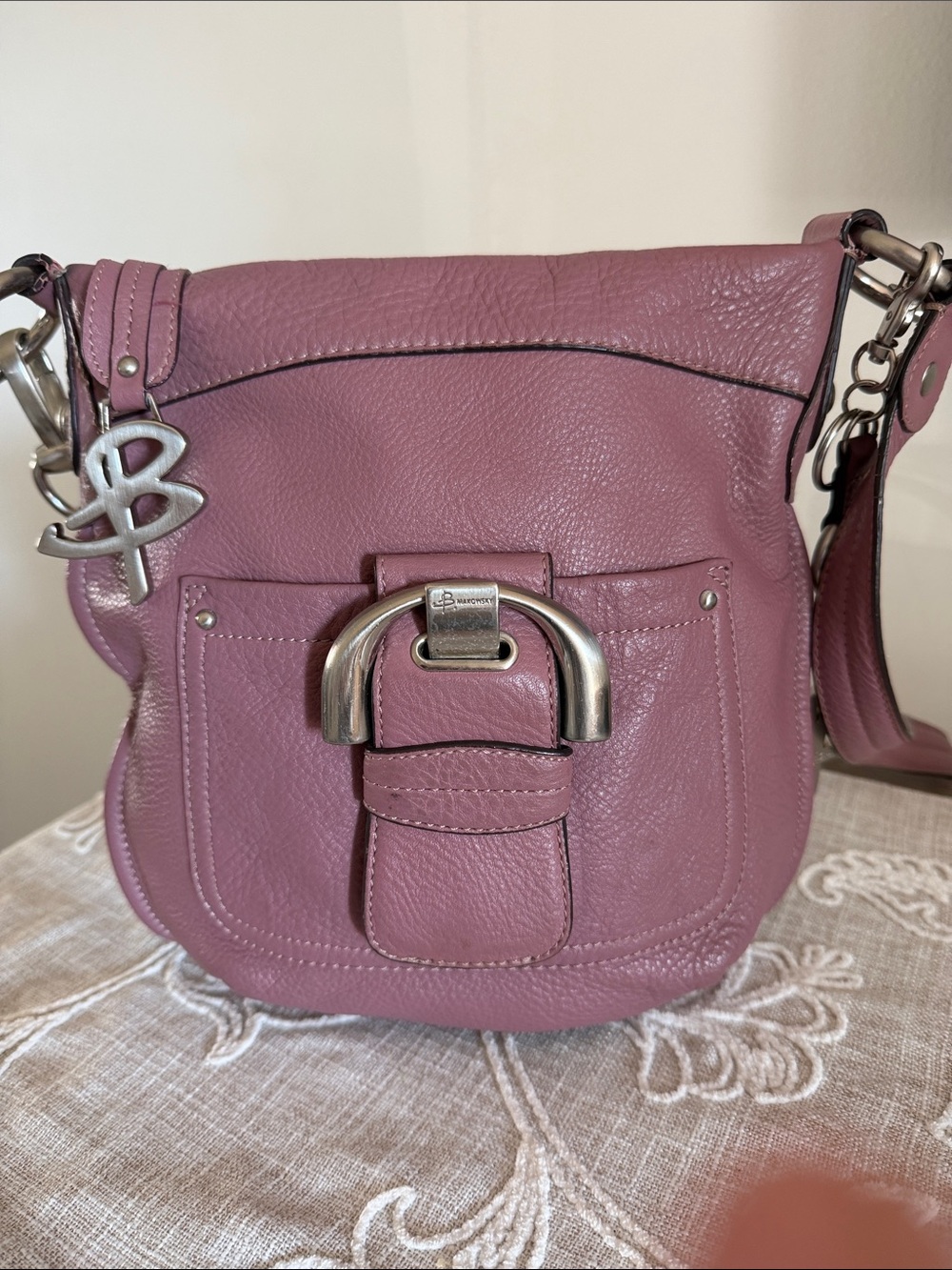 B Makowsky Dusty Rose Leather Crossbody Bag with Keyring Charm - Picture 2 of 16